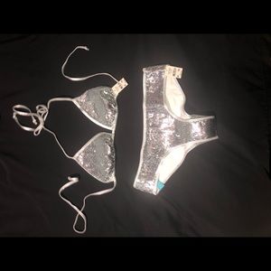 Victoria’s Secret silver sequin bikini.
